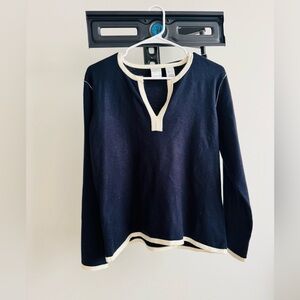 Emma James Navy Top with Cream Accents